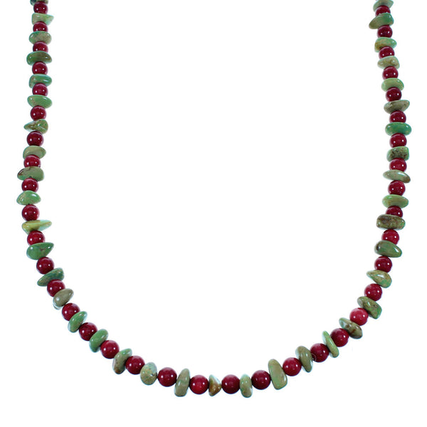 Turquoise Coral Navajo Indian Sterling Silver Bead Necklace SX108124